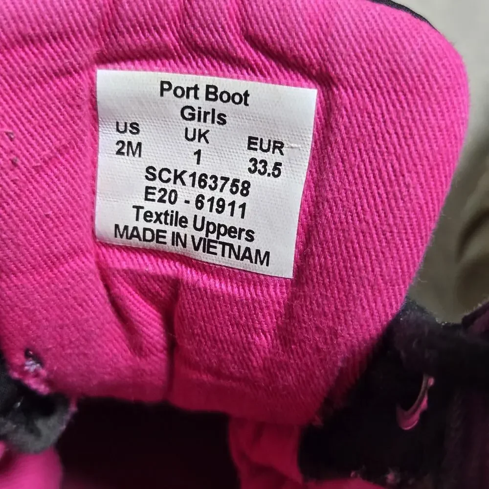 Sperry Port Duck Boots Kids Size 2 Black /Pink Waterproof Lined Rain Snow Play